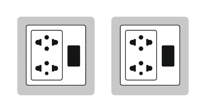 Electrical outlets with rectangular switches on a white background