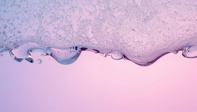 Close-up of Pink and Purple Water Surface with Bubbles and Reflection in Abstract Style