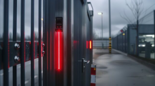 Security gate detail with badge reader in logistics park scene
