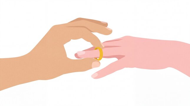 Man putting wedding ring on woman finger vector illustration