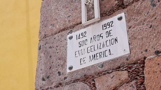 Anniversary Plaque Marking 500 Years Evangelization Of America Stone Wall Mexico