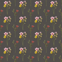 Seamless background, dark brown floral pattern, vintage botanical texture with flowers. Perfectly for fabric, wrapped paper, backdrop. Hand drawing. © Larisa