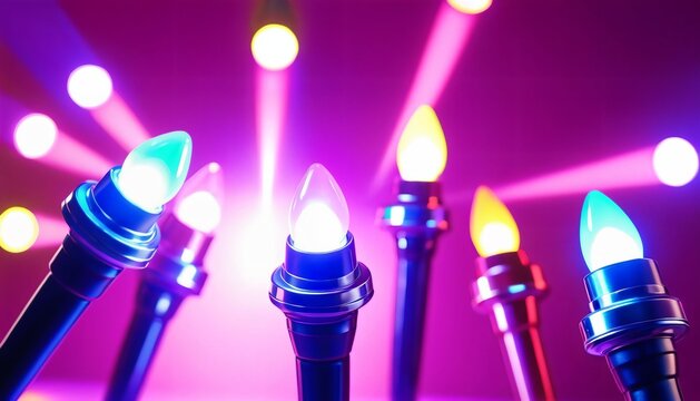 Colorful glowing party light sticks on vivid pink background