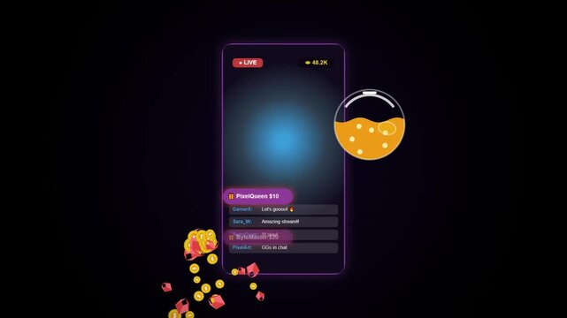 Live streaming session with chat messages and emoji reactions displayed