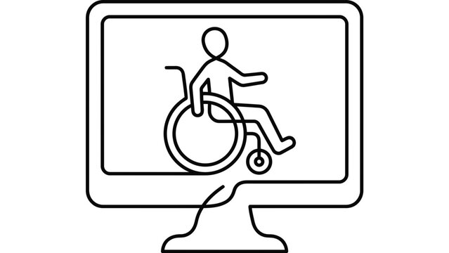 Digital accessibility icon featuring a person in a wheelchair on a computer screen.