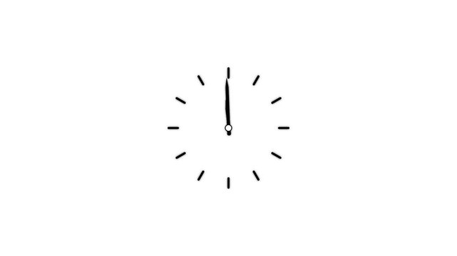 Minimalist analog clock animation on white background.The timer counts down the time. Wall clock time working office hours animated. timer timelapse video animation 4k,