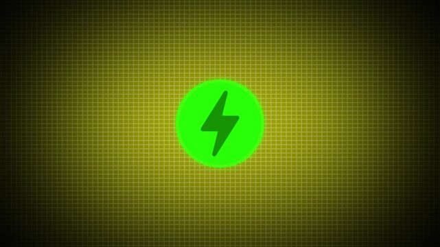 Green lightning bolt icon illuminated and dotted against a dark background Minimalist Lightning Bolt Logo Design.
