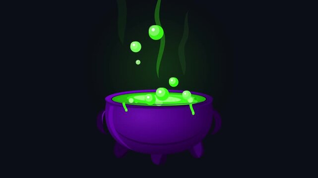 Bubbling Halloween cauldron illustration with glowing green magic potion and mystical vapor