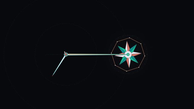 Geometric Compass Tool Measuring Angle Toward Star Compass Rose on Black