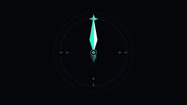 Minimalist Compass Needle Rotating to North Position on Dark Background