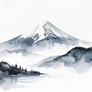 a mountain with a lake and trees in the fore