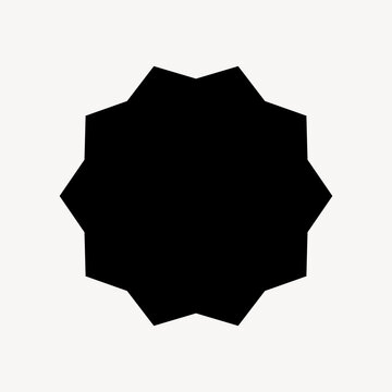 Black jagged decagon illustration, basic design on white background