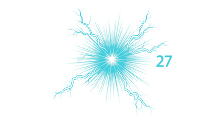 Fototapeta premium Light blue energy explosion effect with lightning bolts isolated on white background, vector glowing burst star element for design projects.