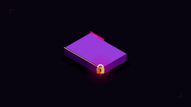 Isometric Purple Folder Being Locked With A Golden Padlock Animation