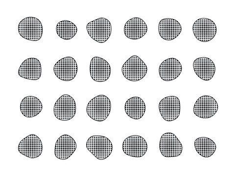 Abstract halftone dot circle shape bundle set featuring various organic irregular geometric forms for graphic design