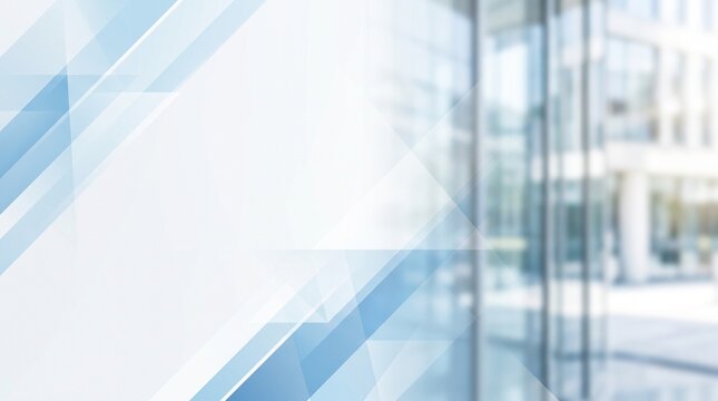 Modern office building with blurred people walking inside representing business and city life