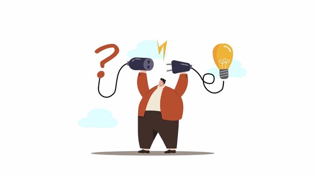 Creative Idea Generation and Problem Solving Concept with Man Connecting Plugs