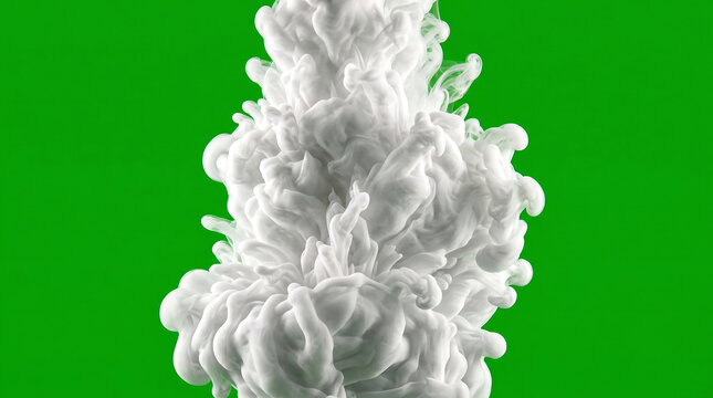 White Ink Cloud Swirling in Liquid Abstract Motion on Vivid Green Screen Background