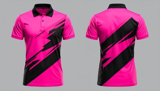 Pink and Black Short Sleeve Polo Shirt Front and Back Athletic Jersey Template