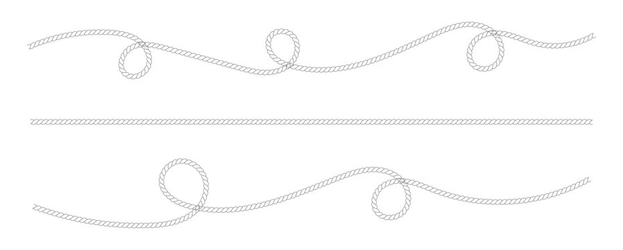 Wavy rope curve set. Repeating hemp cord stripes collection. Vector design element of rope brush. Vector illustration 10 Eps.	