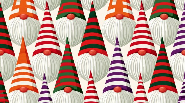 Colorful gnome pattern celebrating winter holiday season
