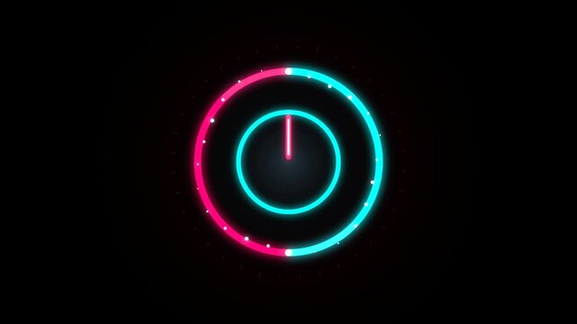 Neon power button icon with glowing blue and red circular light effects on a dark background for modern technology user interface design and digital system startup concepts 4k Motion Video