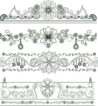 Decorative Vintage Floral Frame Borders Pack with Lotus and Paisley Ornaments