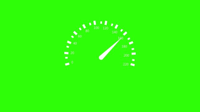 Minimal speedometer gauge with markings and needle showing a high speed reading animation