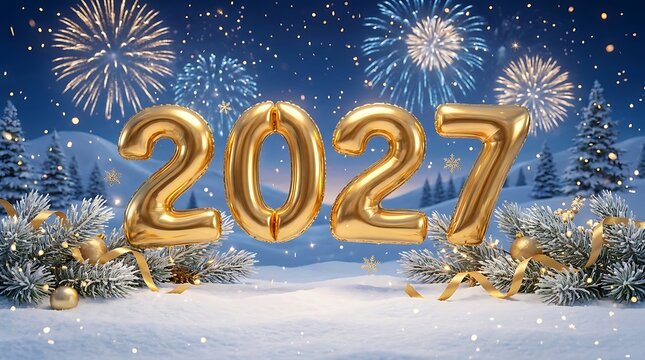 A spectacular new year's eve celebration welcoming the year 2027 with brilliant fireworks and golden numbers