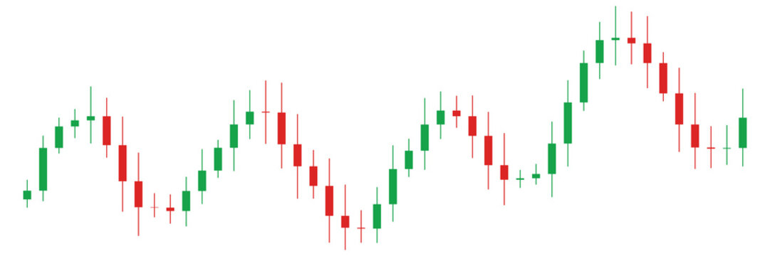 Volatile cryptocurrency market candlestick chart showing price fluctuations isolated on transparent background for finance