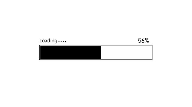 Loading bar percentage progress animation, black fill status meter graphic, system download process overlay