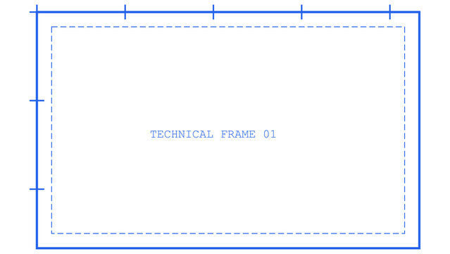 Technical blue frame with dashed border and alignment markers for engineering documentation or layouts.
