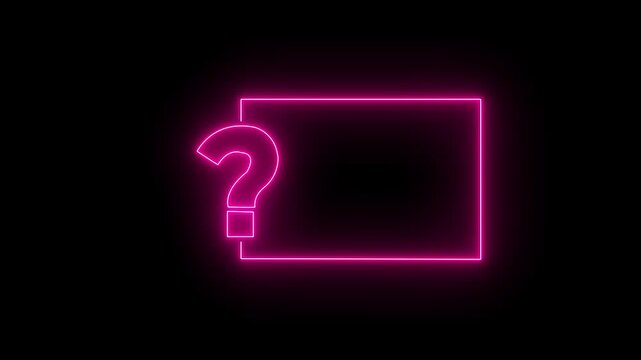 Question mark neon sign light on black background. Quiz trivia game competition. blue neon question mark frame for quizzes and FAQs. Game announcement neon message 4k motion video.