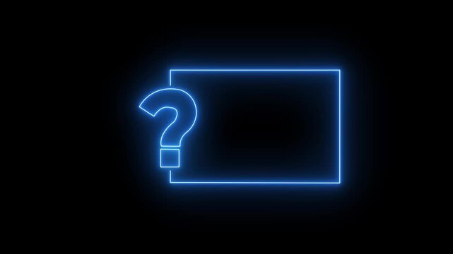 Question mark neon sign light on black background. Quiz trivia game competition. blue neon question mark frame for quizzes and FAQs. Game announcement neon message 4k motion video.