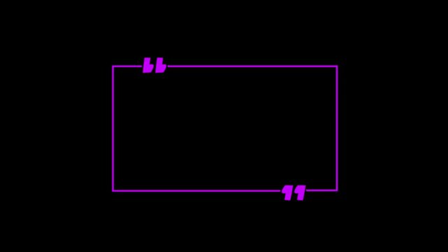A Rectangel quote box icon animation. Rectangular quote mark graphic animation. Animated square quote frame design for textual quotation, paraphrasing, or text spoken by on black background 4k video.