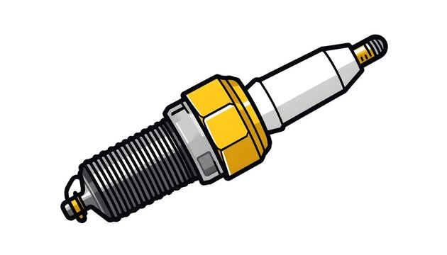 Spark Plug Flat Vector Illustration - Auto Parts Tool with Bold Black Outline