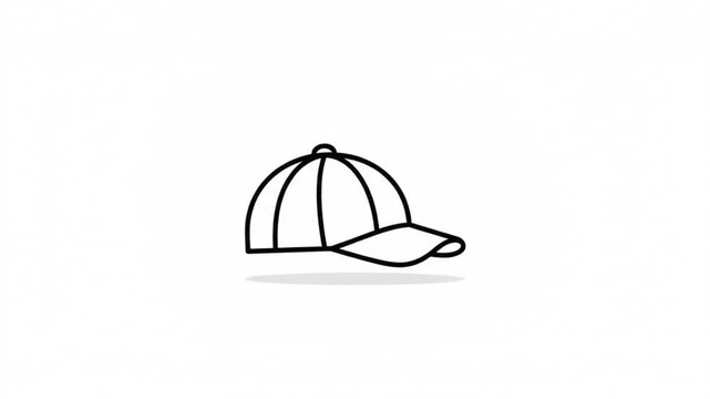 Minimalist black line art baseball cap icon animation on a white background