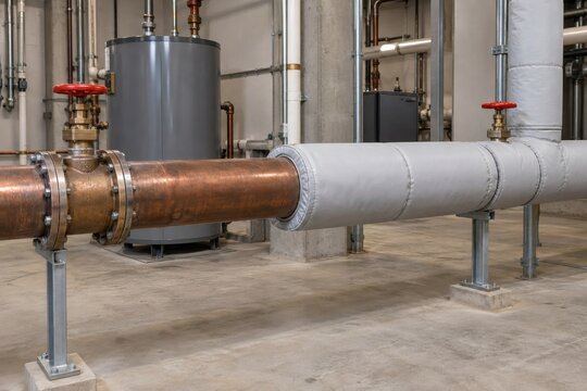 Mechanical room pipes with new insulation for energy saving