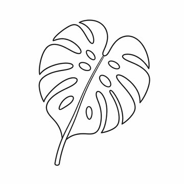 Monstera Leaf Premium Line Art Icon for Coloring Book Printable Isolated on White Background