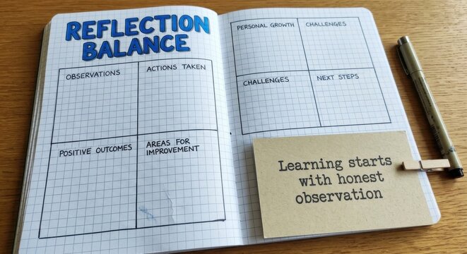 Journal with Reflection and Planning Grids, Featuring a Learning Quote Card