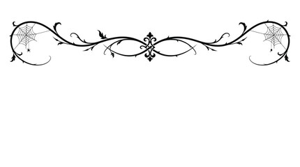 Halloween Decorative Top Border – Vintage gothic divider with spider webs, ornate black floral scrollwork vector, elegant filigree border for halloween invitations isolated on White Background © shaun