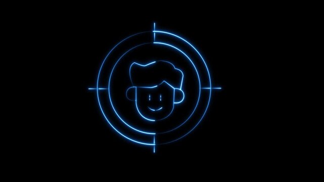 Sci-Fi Cyber HUD Interface with Blue Neon Target and Smiling Avatar Icon Background (4K Loop)