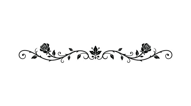 Halloween Decorative Top Border &ndash; Vintage floral divider vector, elegant rose vine border, black decorative scroll ornament for wedding invitations and stationery isolated on White Background