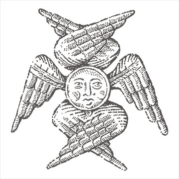 Vintage illustration of a seraphim angel with four wings seraphim celestial mythology religious