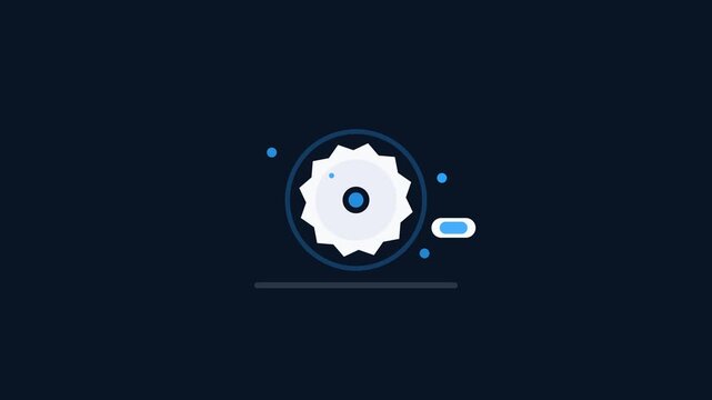 Minimalist Digital Gear Icon for Technical Settings and System Configuration on Dark Blue Background