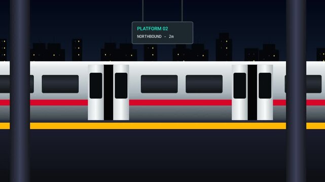 Elevated Train Station City Skyline Animation