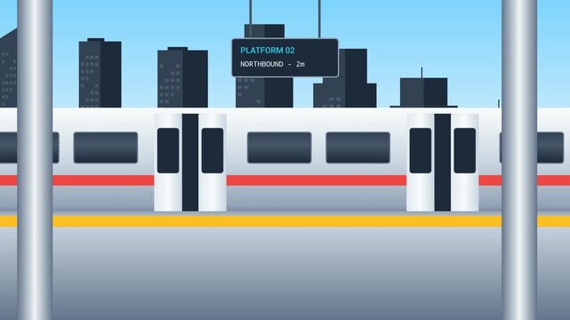 Elevated Train Station Daytime City Skyline Animation
