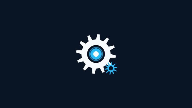 Minimalist gear icon representing settings, engineering mechanism, and industrial technical process on dark background