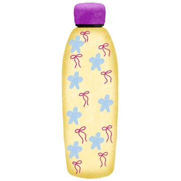 Cute Floral Water Bottle with Bow Hand Drawn Illustration