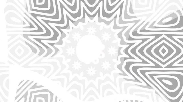 Abstract white and gray gradient background geometric concentric wavy circular patterns suitable for backgrounds, prints, digital designs, and artistic projects requiring a symmetrical fractal design.